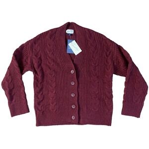 Universal Thread XS X-Small Cozy Knit Cable Stitch Cardigan Maroon Women Oversiz